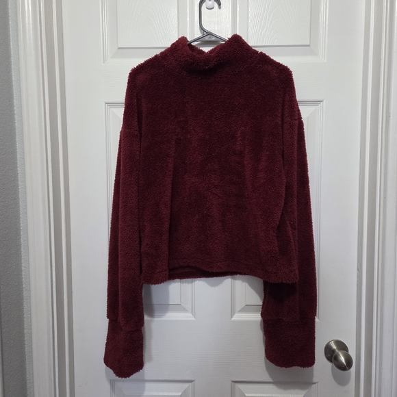 Shein High Neck Drop Shoulder Oversized Burgundy Teddy Sweatshirt Size Medium - Picture 4 of 10